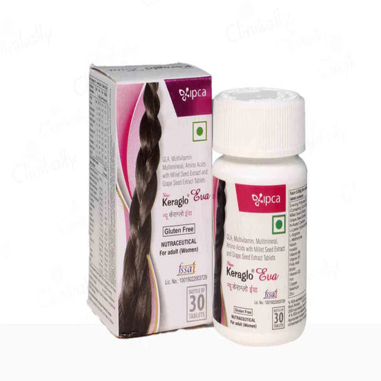 Keraglo Eva Tablet bottle with box – dermatologist recommended hair growth supplement