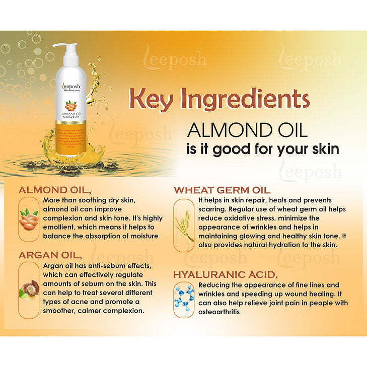 Cosderma Leeposh Almond Oil Moisturizing Cream, 180ml